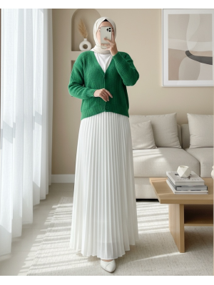 Örgü Desen Düğmeli Hırka   -Yeşil