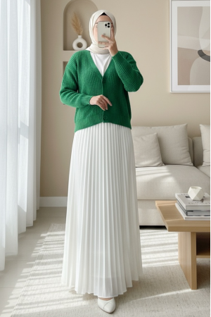 Örgü Desen Düğmeli Hırka   -Yeşil