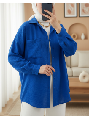 20153 Tek Cepli Oversize Keten Gömlek - C.Saks