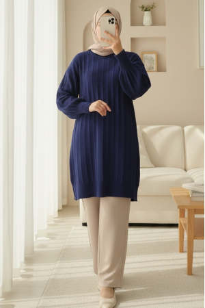 Fitilli Yırtmaçlı Yumoş Triko Tunik -Laci