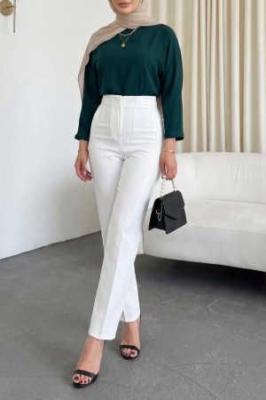 Zra Pileli Havuç Pantolon -Beyaz