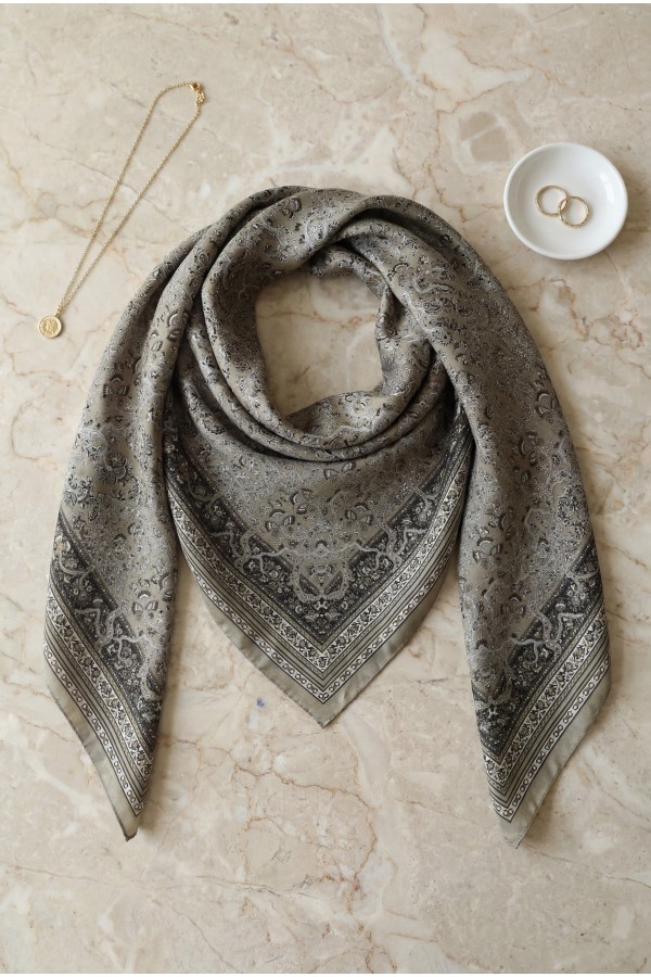 Baroque Pattern Cotton Scarf - Soil