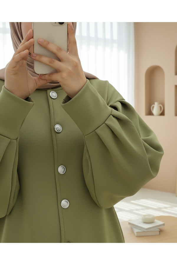 Scuba Suit with Belted Waist and Buttoned Front Trousers -Khaki