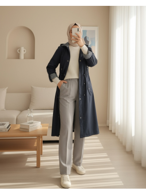 Astarı Çizgili Trençkot -Laci