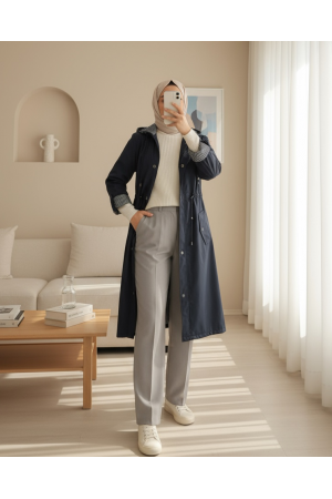 Astarı Çizgili Trençkot -Laci