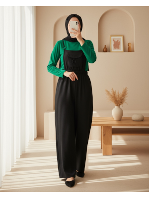 7023 Askılı Bahçıvan Tulum - Siyah