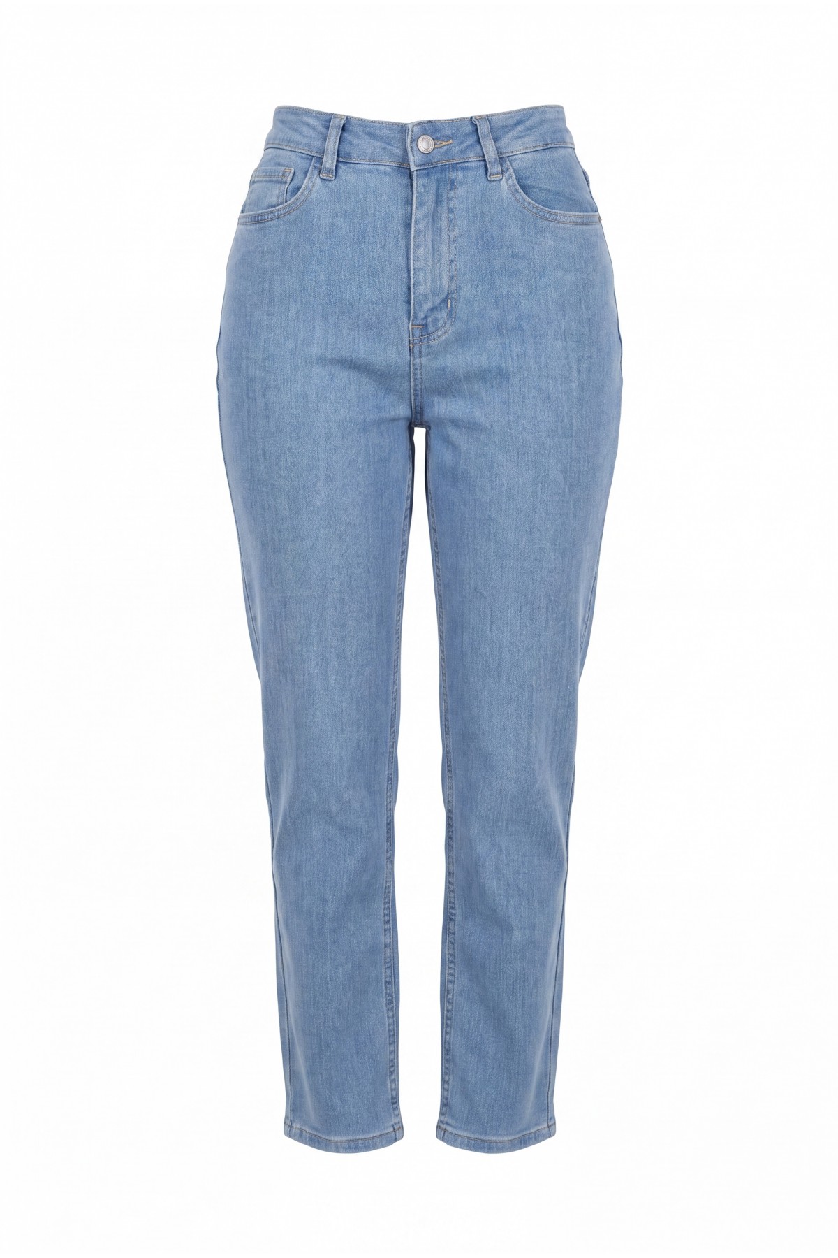 High-Waisted Straight-Leg Jeans with Pockets -Light blue