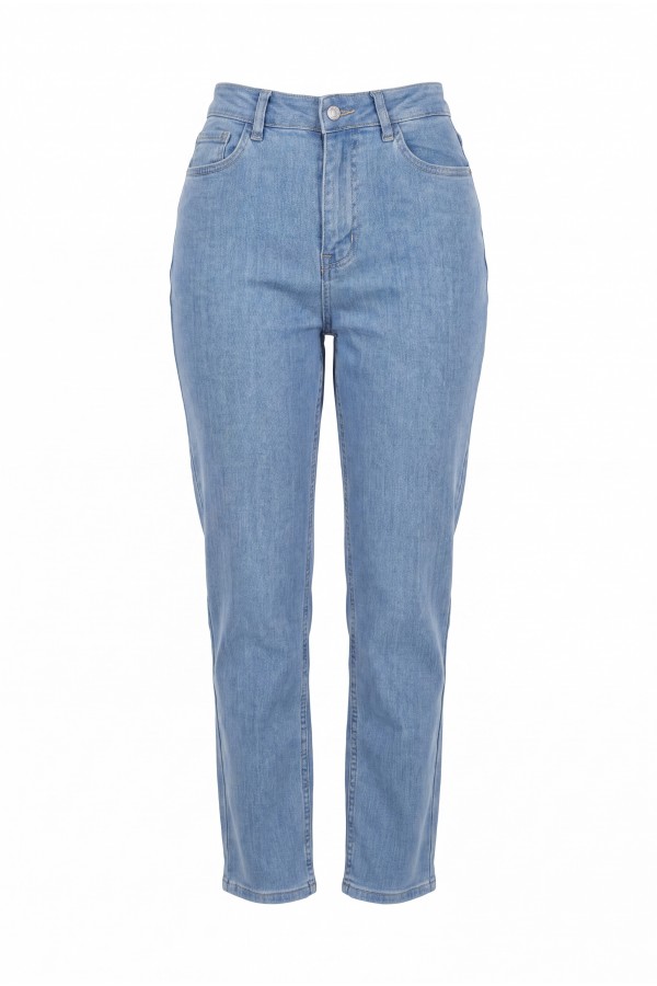 High-Waisted Straight-Leg Jeans with Pockets -Light blue