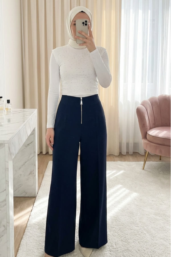 Kadın Fermuar Detaylı Pensli Pantolon- 18228PNT