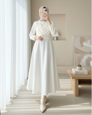 Loose Flared Scuba Puff Skirt   -White