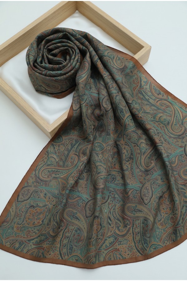 Traditional Floral Patterned Cotton Scarf -Snuff