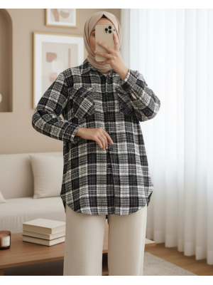 Kapaklı Cepli Tüvit Gömlek    -Siyah