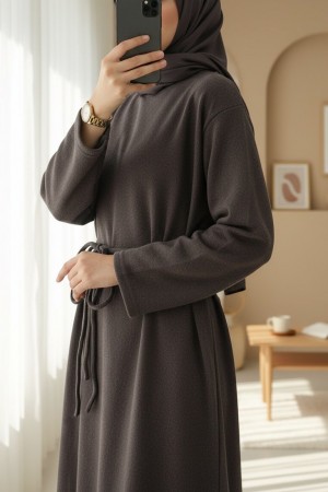 Draped  Waist Double Laced Selanik Long Dress -Brown