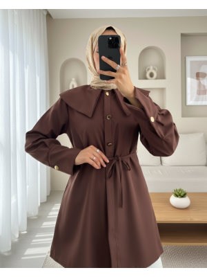 Geniş Yakalı Beli Bağlamalı Bonding Kap -Kahve