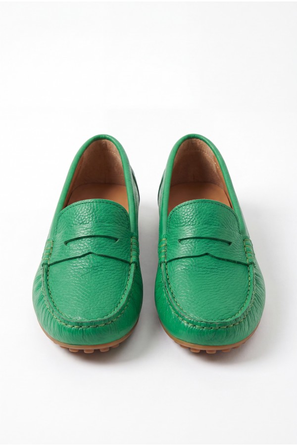 Varli Green Genuine Leather Ballet Flats