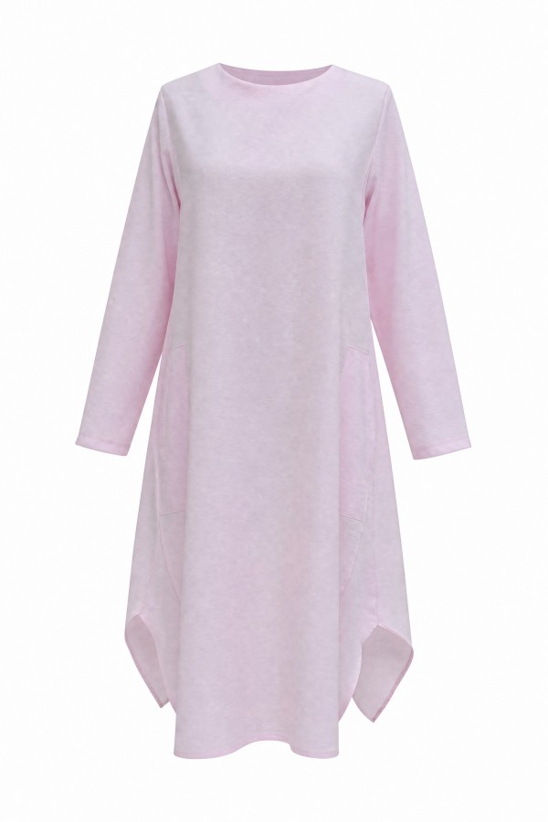 Cepli Yanları Yırtmaçlı Uzun Rayon Tunik  -Pudra