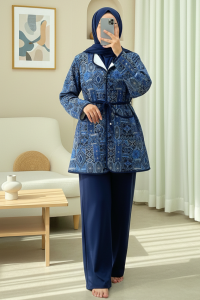 Beli Bağlamalı Çift Cepli Desenli Scuba Takım -Laci