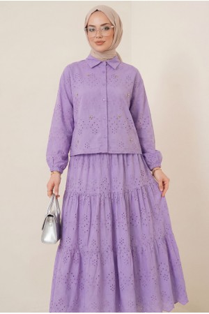 Fisto Detaylı Etekli Takım  -Lila
