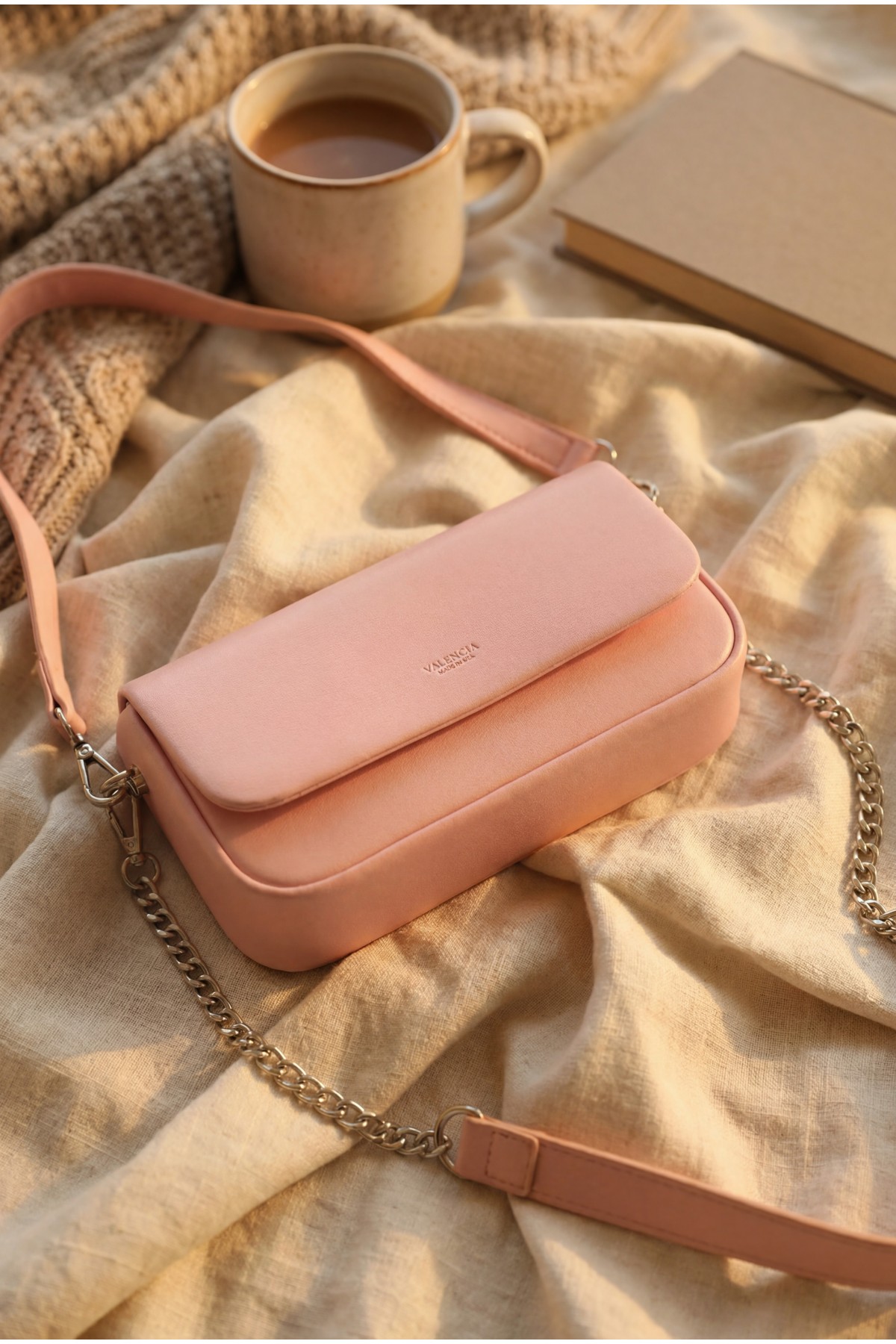 Box Bag with Removable Double Straps and Magnetic Closure -Pink