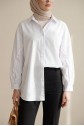 Kolları Fırfırlı Düğmeli Poplin Gömlek -Beyaz