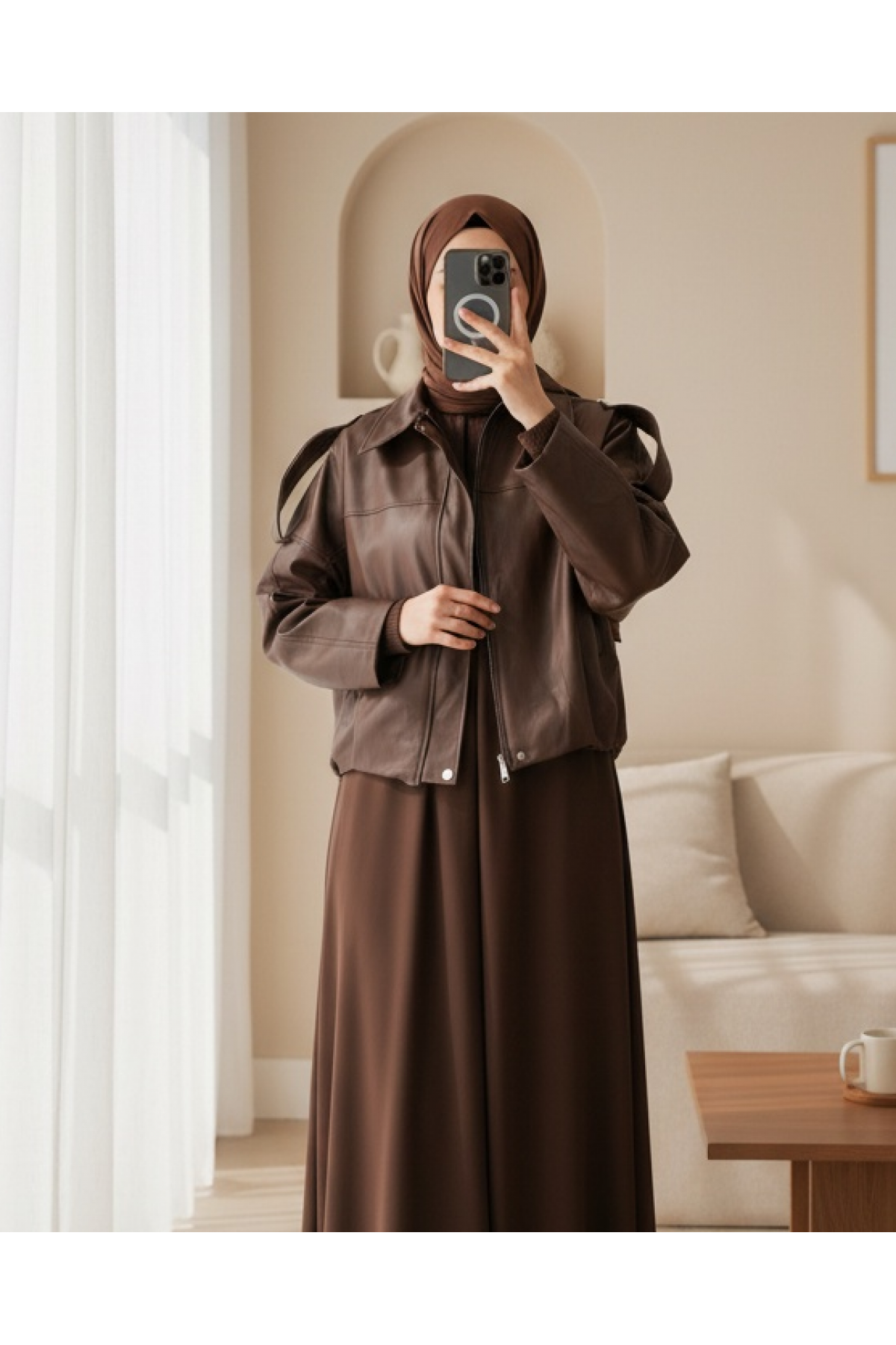 Kadın Oversize Deri Ceket 1055 - Kahverengi