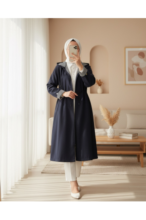 Beli Lastikli Kolu Katlamalı Kapşonlu Trenckot -Laci