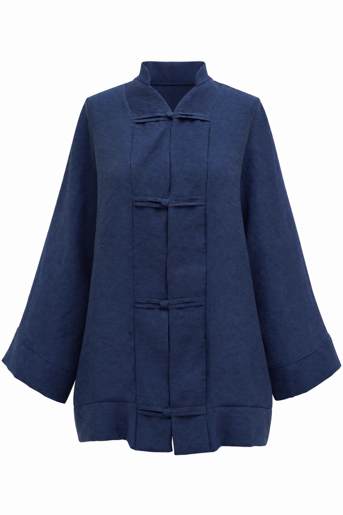 Biye Düğmeli V Yaka Organze Vual Oversize Kimono -Lacivert