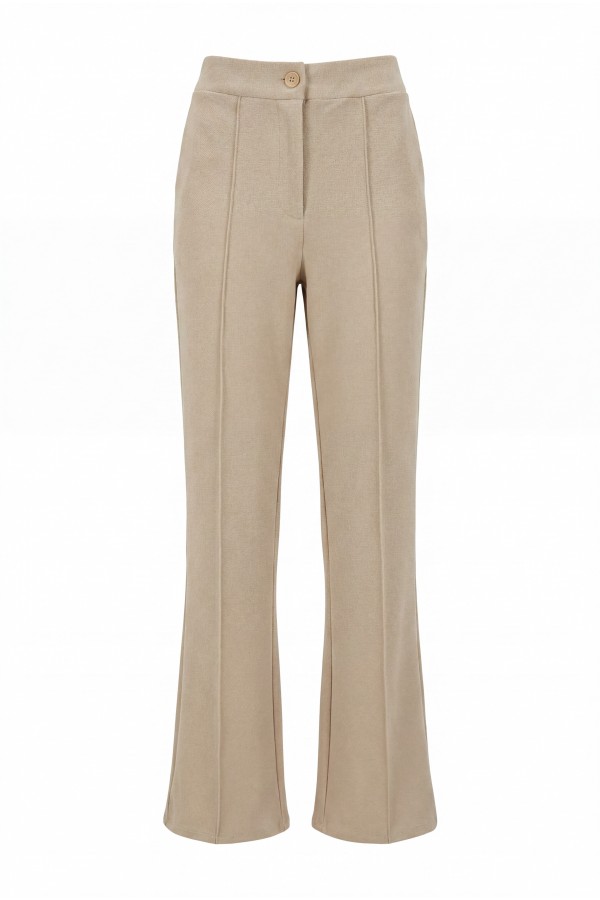 Buttoned, Elastic Waist, Lycra Palazzo Pants   -Stone