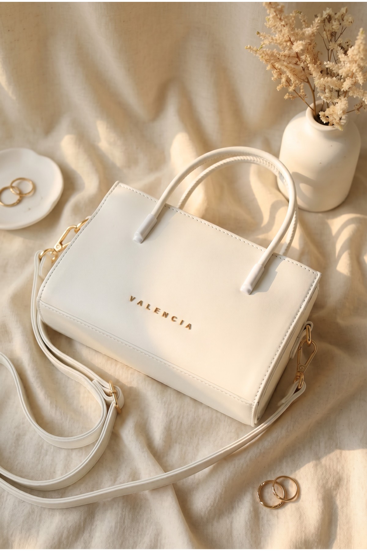 Minimalist Design Double Handle Long Shoulder Bag -White