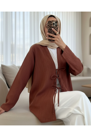كيمونو من الكتان بثلاثة أربطة في الأمام -بني كاشف