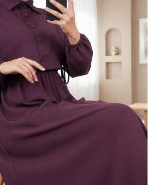 Dress Set with Shirt Detail on Top  -Damson