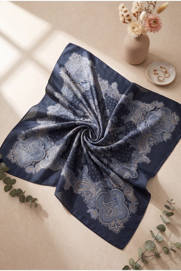 Crisp Pattern Cotton Scarf -İndigo