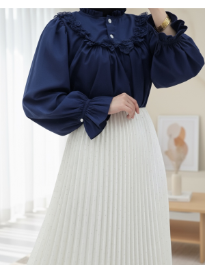 Taşlı Pliseli Etek  -Krem