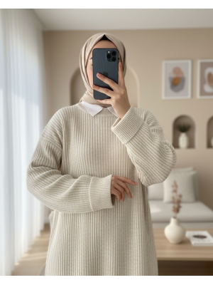 Bisiklet Yaka Baklava Desen Triko Kazak -Taş