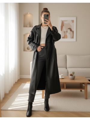 Women's Leather Long Trench  
