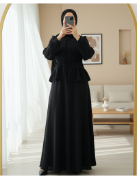 Parçalı Büzgülü Bluz Etekli Takım -Siyah