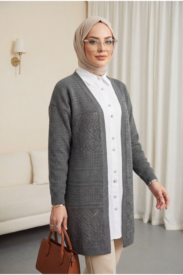 Openwork Seasonal Knitwear Cardigan  -Smoked 
