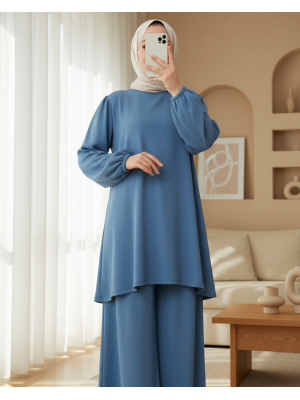 Kadın İndigo Tunik Pantolon Alt Üst Takım 6663