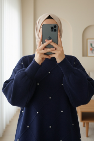 Taş Detaylı Kare Desenli Triko Tunik -Laci