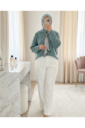 سترة محبوكة ناعمة مع وشاح    -بحري