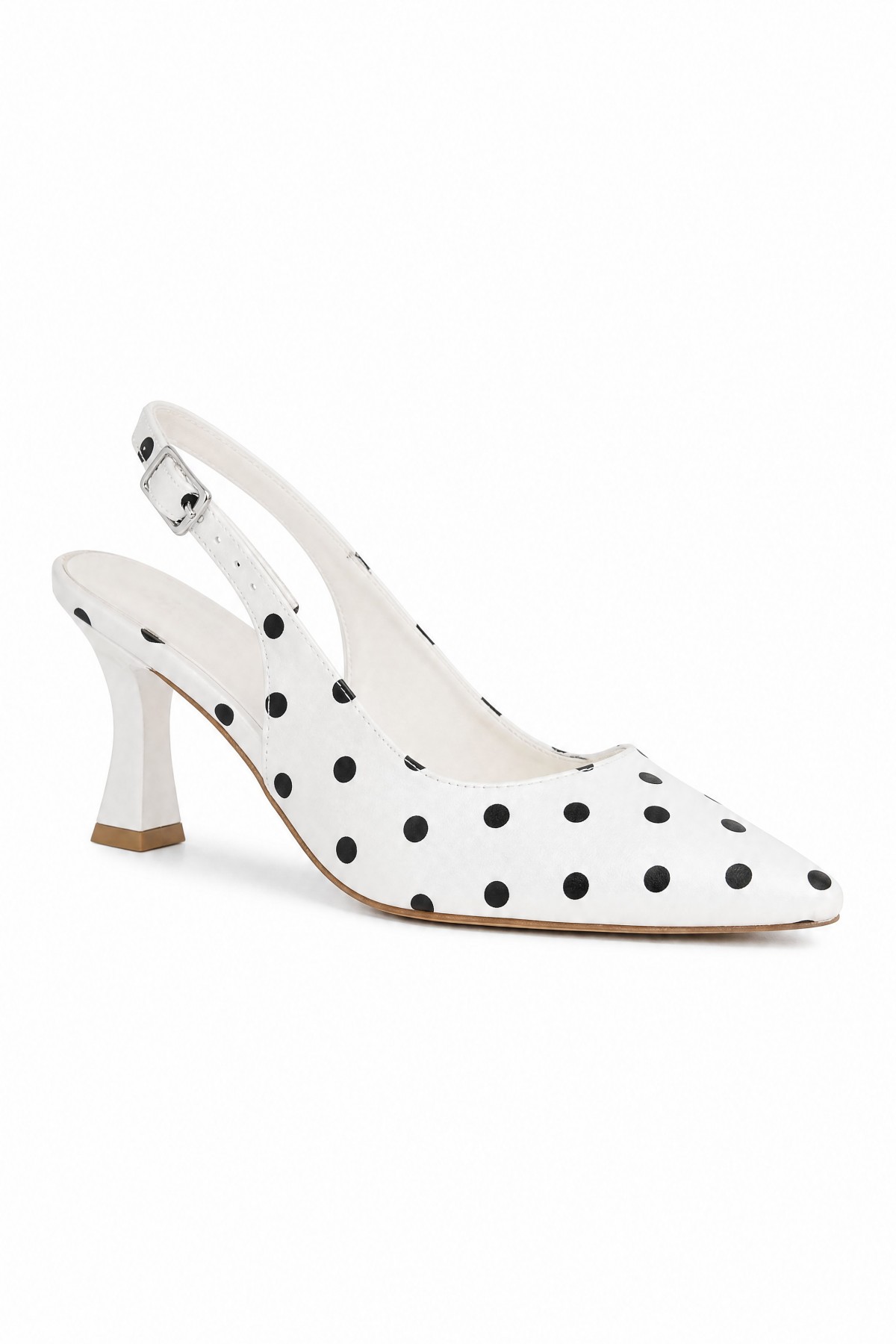 Urjay White Satin High Heels with Black Details