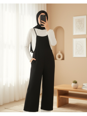 7019 Askılı Bahçivan Tulum - Siyah