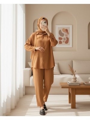 6593 Oversize İkili Takım - Taba