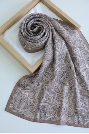 Geleneksel Floral Desenli Coton Şal -Vizon