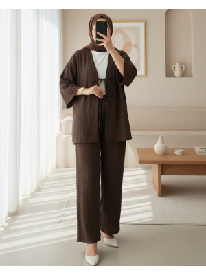 Crinkle Suit with Double Laced Front Trousers -Brown