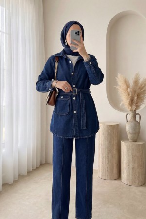 Çanta Cepli Çimalı Pantolonlu Kot Takım  -Laci