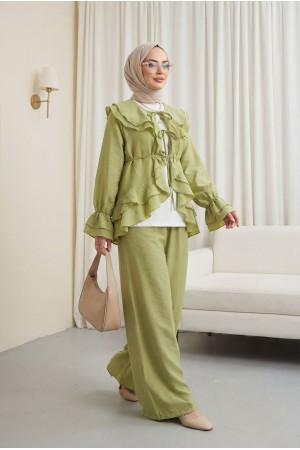 Cupra Suit with Lace-Up Front, Folded Collar, Elasticated Cuffs, and Lined Trousers -Oil Green