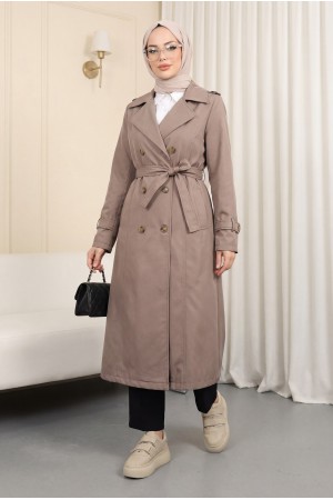 Astarlı Kemerli Trenckot   -Vizon