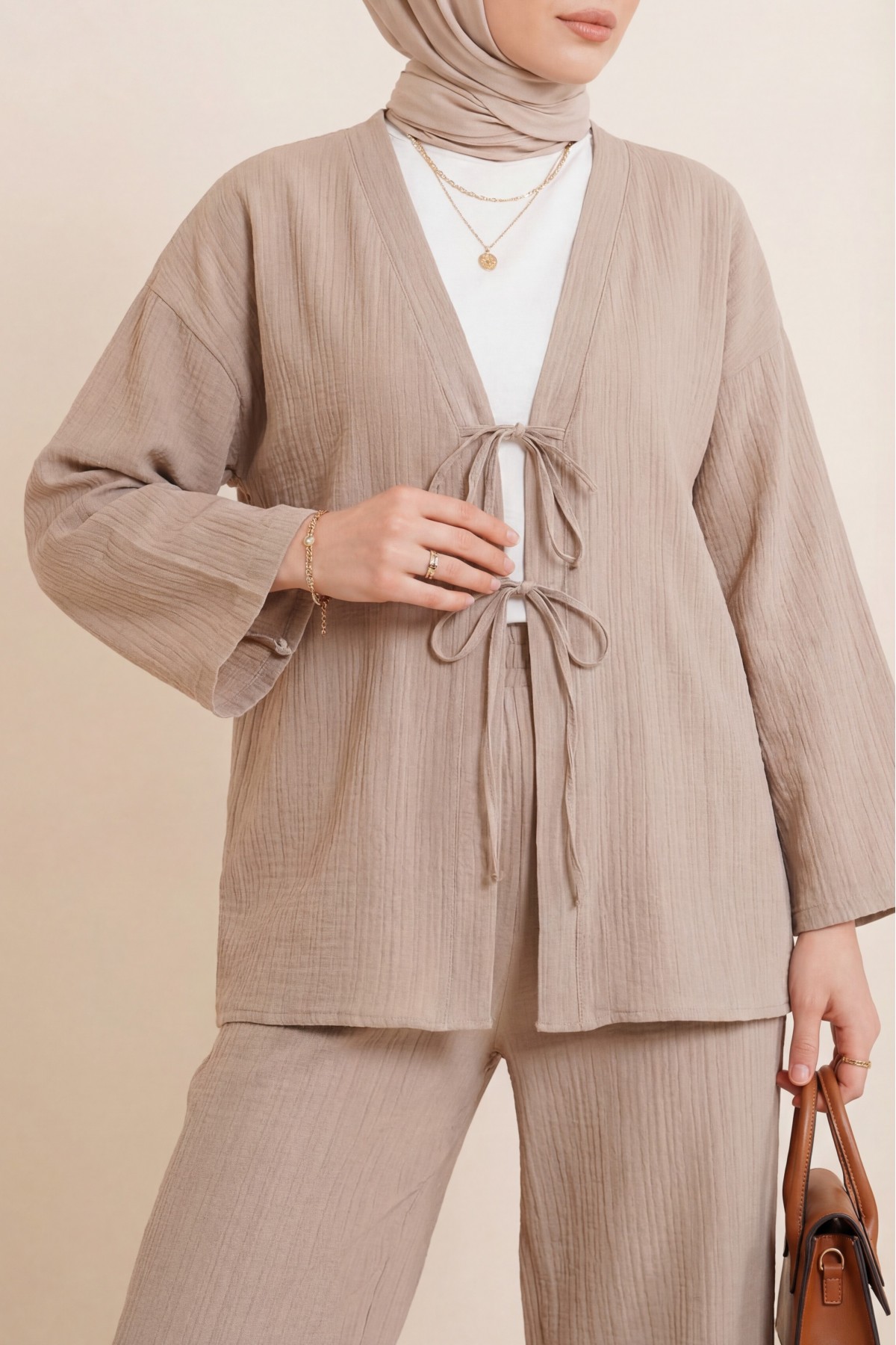 Crinkle Suit with Double Laced Front Trousers - Beige