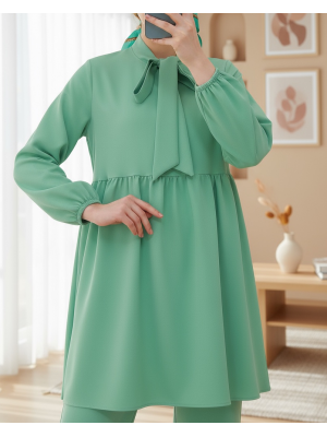Kadın Mint Örme Pantolon Tunik Alt Üst Takım 6654